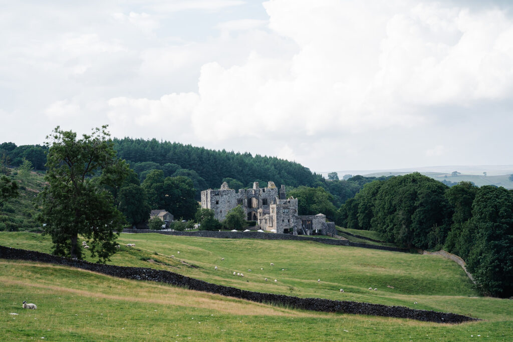 Historic castle in picturesque English countryside landscape