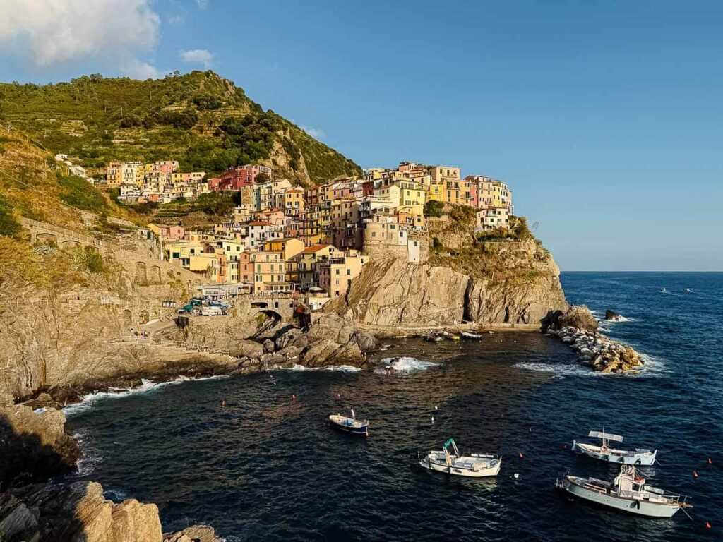 Clifftop village with colourful houses by the sea in Cinque Terre